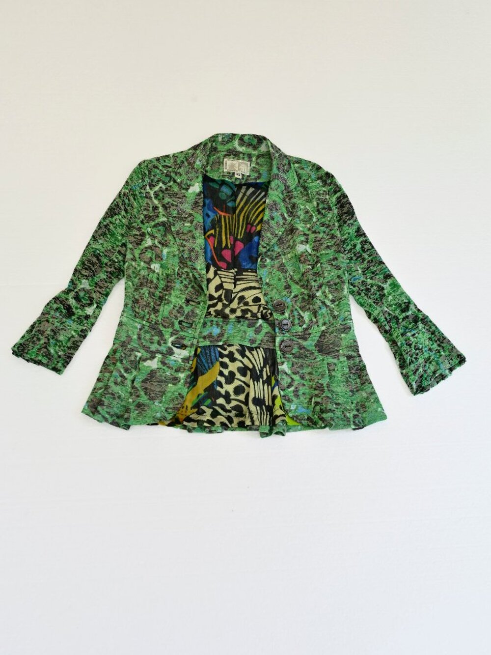 Vintage Alberto Makali Green Multicolor Embellished Blazer Size XS